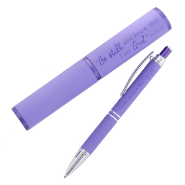 Mostrar detalles de Be Still and Know Purple Gift Pen and Case - Psalm 46:10 Imagen de Be Still and Know Purple Gift Pen and Case - Psalm 46:10