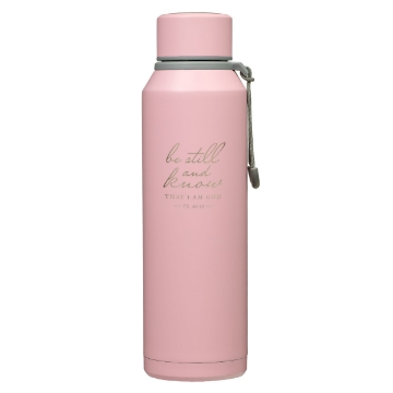 Mostrar detalles de Be Still Pink Stainless Steel Water Bottle - Psalm 46:10 Imagen de Be Still Pink Stainless Steel Water Bottle - Psalm 46:10