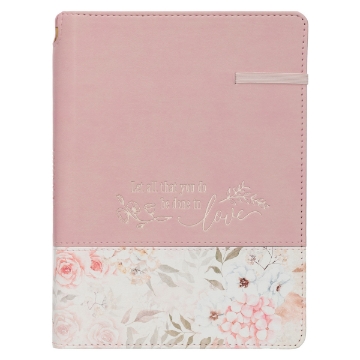 Mostrar detalles de Done in Love Pink Floral Classic Journal with Elastic Closure and Pen Holder - 1 Corinthians 16:14 Imagen de Done in Love Pink Floral Classic Journal with Elastic Closure and Pen Holder - 1 Corinthians 16:14