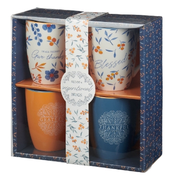 Mostrar detalles de Give Thanks Blue and Orange Ceramic Mug Set - 1 Thessalonians 5:18 Imagen de Give Thanks Blue and Orange Ceramic Mug Set - 1 Thessalonians 5:18