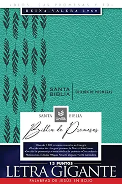 Mostrar detalles de Santa Biblia de Promesas Reina Valera 1960 / Letra Gigante / Piel Especial con Índice / Turquesa Imagen de Santa Biblia de Promesas Reina Valera 1960 / Letra Gigante / Piel Especial con Índice / Turquesa