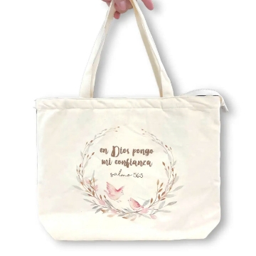 Mostrar detalles de Bolso Grande de Algodón con Cierre - En Dios pongo mi confianza Imagen de Bolso Grande de Algodón con Cierre - En Dios pongo mi confianza