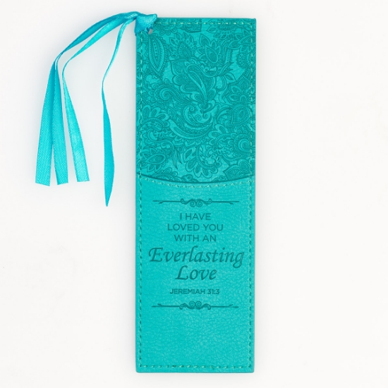 Imagen de Everlasting Love Teal Faux Leather Bookmark - Jeremiah 31:3