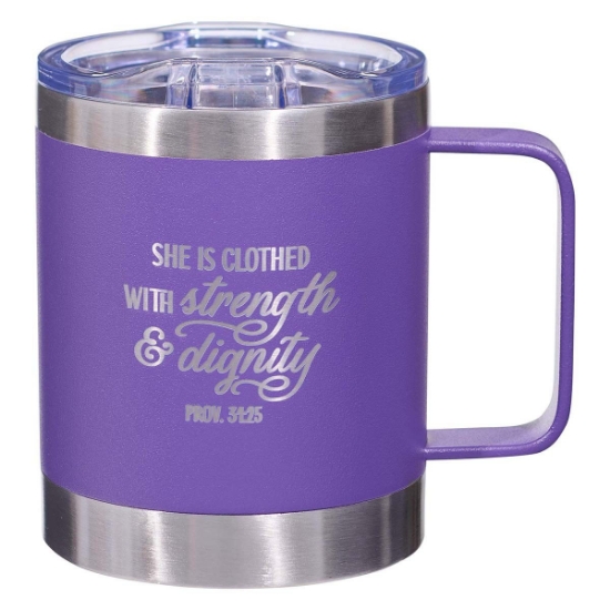 Imagen de Strength & Dignity Purple Camp-style Stainless Steel Mug - Proverbs 31:25