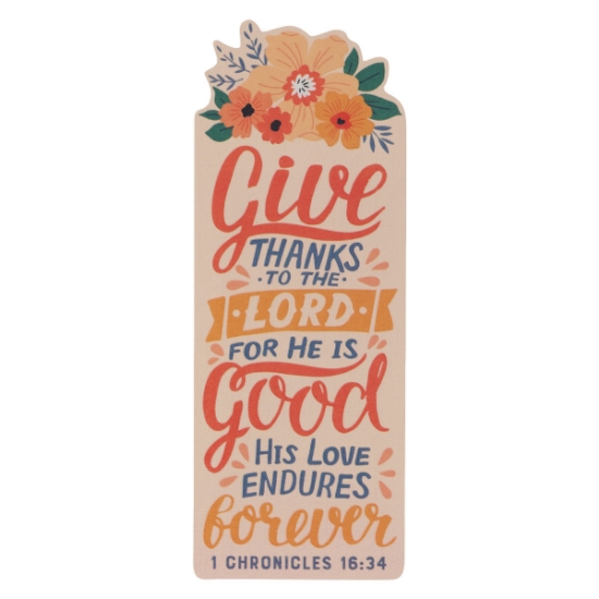 Imagen de Give Thanks Floral Premium Cardstock Bookmark - 1 Chronicles 16:34