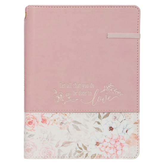 Imagen de Done in Love Pink Floral Classic Journal with Elastic Closure and Pen Holder - 1 Corinthians 16:14