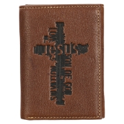 Imagen de Names of Jesus Classic Brown Full Grain Leather Trifold Wallet