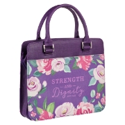 Imagen de Strength and Dignity Purple Floral Purse-style Bible Cover - Proverbs 31:25