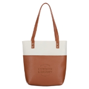 Imagen de Strength & Dignity Two-tone Toffee and Cream Felt Fashion Bible Tote Bag - Proverbs 31:25