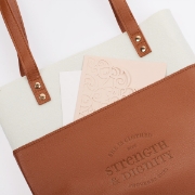 Imagen de Strength & Dignity Two-tone Toffee and Cream Felt Fashion Bible Tote Bag - Proverbs 31:25