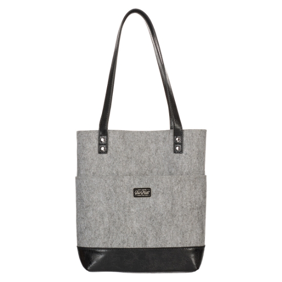 Imagen de The Plans Heather Gray Felt and Black Faux Leather Fashion Bible Tote Bag - Jeremiah 29:11