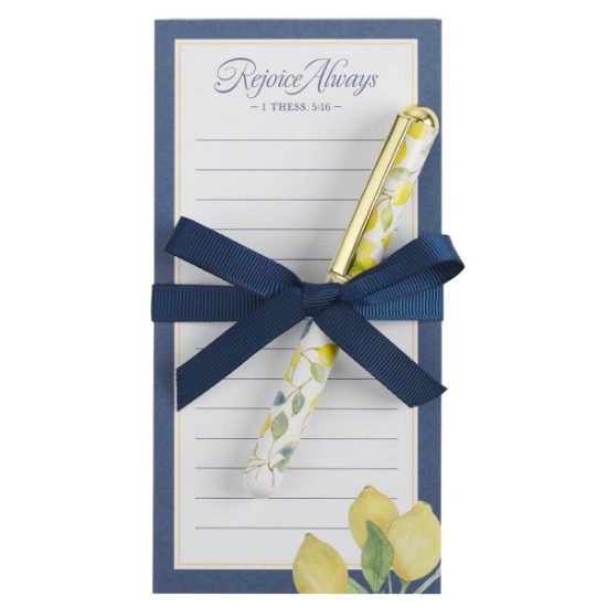 Imagen de Rejoice Always Lemon Magnetic Notepad with Pen Set - 1 Thessalonians 5:16