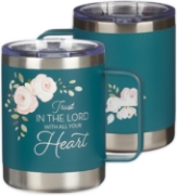 Imagen de Trust in the Lord Teal Floral Camp-Style Stainless Steel Travel Mug - Proverbs 3:5