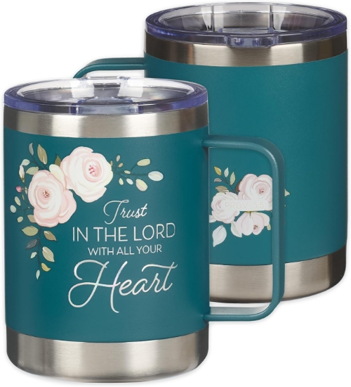 Imagen de Trust in the Lord Teal Floral Camp-Style Stainless Steel Travel Mug - Proverbs 3:5