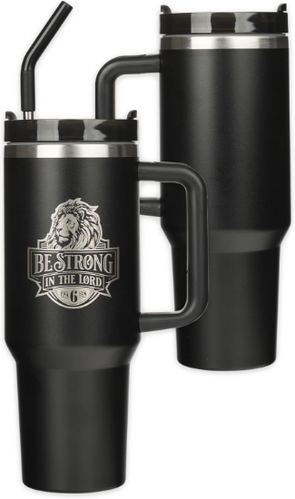 Imagen de Be Strong in the Lord Black 40 Oz Tumbler with Reusable Straw - Ephesians 6:10