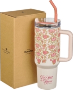 Imagen de Be Still and Know Pink Spring Floral 40 Oz Tumbler with Reusable Straw - Psalm 46:10