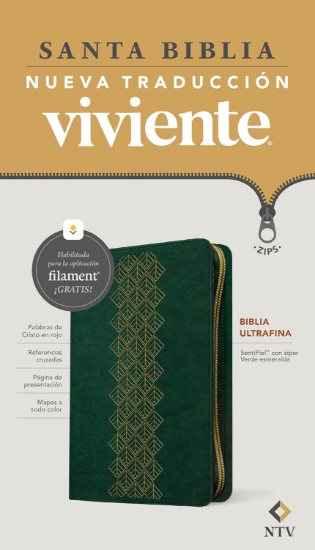 Imagen de Biblia ultrafina NTV de ziper, con Filament (SentiPiel, Verde esmeralda, Letra Roja)