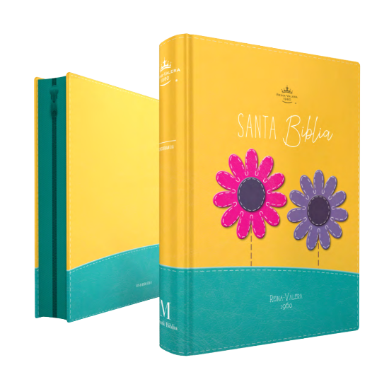 Imagen de Biblia RVR1960 Bolsillo Primor Amarillo/turquesa dos flores