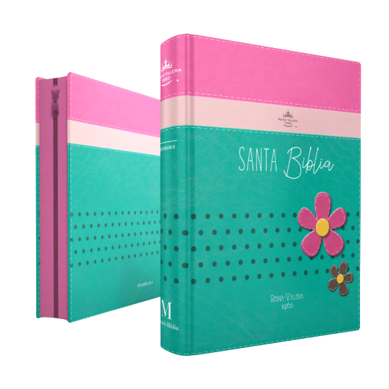 Imagen de Biblia RVR1960 Bolsillo Primor Fucsia/Rosa/Turquesa con flores