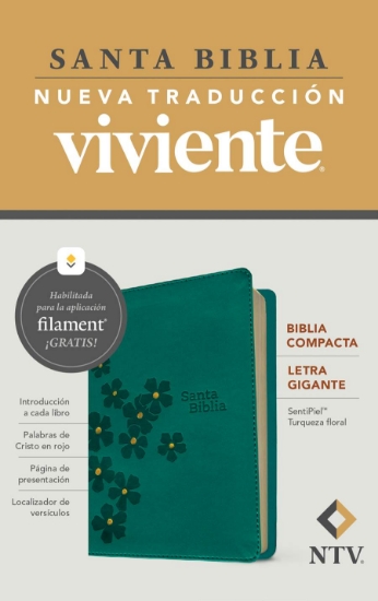 Imagen de Biblia compacta NTV, letra gigante con Filament (SentiPiel, Turquesa floral, Letra Roja)