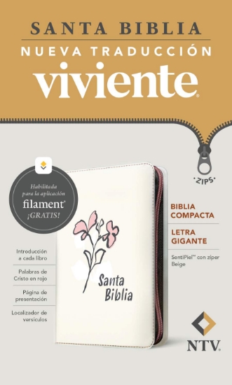 Imagen de Biblia compacta NTV, letra gigante de zíper con Filament (SentiPiel, Beige, Letra Roja)