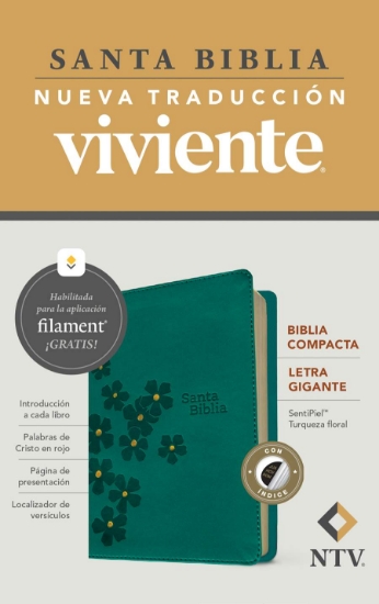 Imagen de Biblia compacta NTV, letra gigante con Filament (SentiPiel, Turquesa floral, Letra Roja, Con índice)