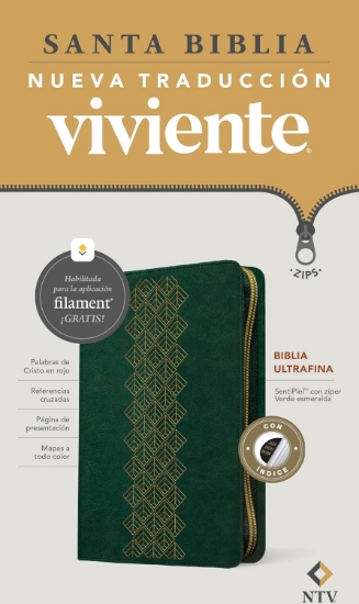 Imagen de Biblia ultrafina NTV de ziper, con Filament (SentiPiel, Verde esmeralda, Letra Roja, Con índice)