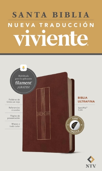 Imagen de Biblia ultrafina NTV, con Filament (SentiPiel, Cafe, Letra Roja, Con índice)