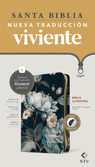 Imagen de Biblia ultrafina NTV de ziper, con Filament (SentiPiel, Floral, Letra Roja, Con índice)