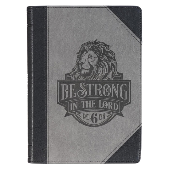 Imagen de Be Strong in the Lord Black and Gray Lion Faux Leather Journal - Ephesians 6:10