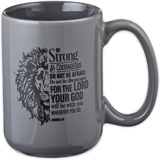 Imagen de Be Strong Lion Gray Coffee Mug - Joshua 1:9
