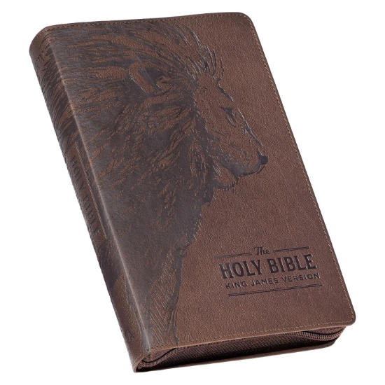 Imagen de Walnut Brown Faux Leather King James Version Deluxe Gift Bible with Thumb Index and Zippered Closure