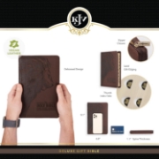 Imagen de Walnut Brown Faux Leather King James Version Deluxe Gift Bible with Thumb Index and Zippered Closure