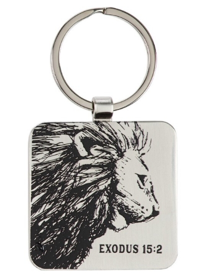 Imagen de Strength and Defense Lion Silver Metal Keychain - Exodus 15:2