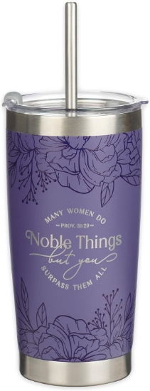 Imagen de Noble Things Lavender Floral Stainless Steel Tumbler - Proverbs 31:29