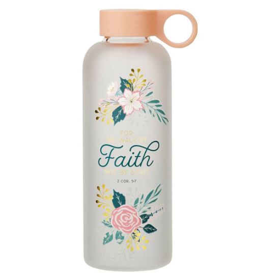 Imagen de Walk by Faith Peach Floral Water Bottle - 2 Corinthians 5:7