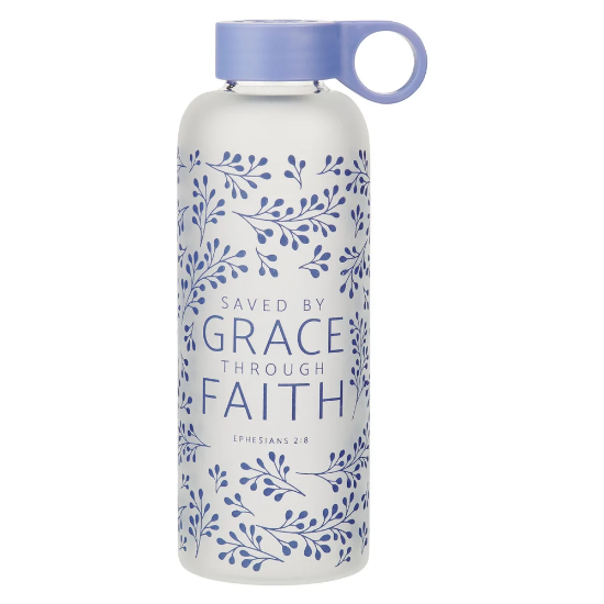 Imagen de Saved by Grace Lilac Botanical Glass Water Bottle - Ephesians 2:8