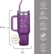 Imagen de New Mercies Purple Floral 40 oz Stainless Steel Tumbler with Straw - Lamentations 3:22-23