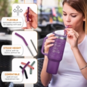 Imagen de New Mercies Purple Floral 40 oz Stainless Steel Tumbler with Straw - Lamentations 3:22-23