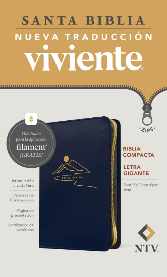 Imagen de Biblia compacta NTV, letra gigante de zíper con Filament (SentiPiel, Azul, Letra Roja) 