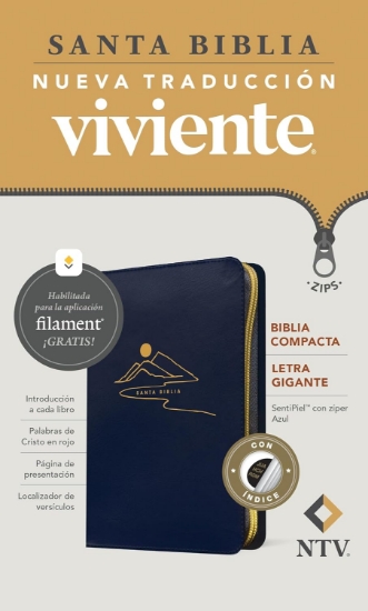 Imagen de Biblia compacta NTV, letra gigante de zíper con Filament (SentiPiel, Azul, Letra Roja, Con índice)