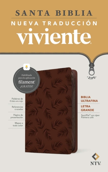 Imagen de Biblia ultrafina NTV, letra grande 10.25, con Filament, Palmera café con zipper