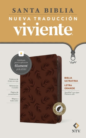 Imagen de Biblia ultrafina NTV, letra grande 10.25, con Filament, Palmera café con zipper, Con índice