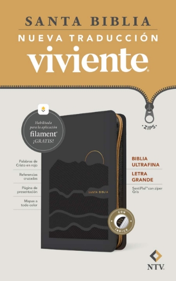 Imagen de Biblia ultrafina NTV, letra grande con Filament, Gris con zipper, Con índice