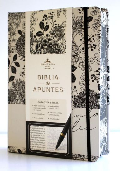 Imagen de Biblia de Apuntes RVR60 Tapa dura, Blanco y negro con flores, cantos pintados