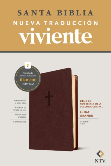 Imagen de Biblia de referencia en la columna central NTV, letra grande 9.5, con Filament (SentiPiel, Café, Letra Roja)