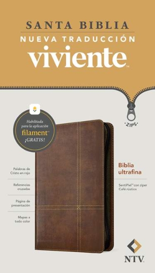 Imagen de Biblia ultrafina NTV, con Filament (SentiPiel, Cafe Rústico, Letra Roja)
