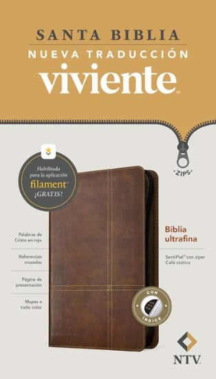 Imagen de Biblia ultrafina NTV, con Filament (SentiPiel, Cafe Rústico, Letra Roja, Con índice)
