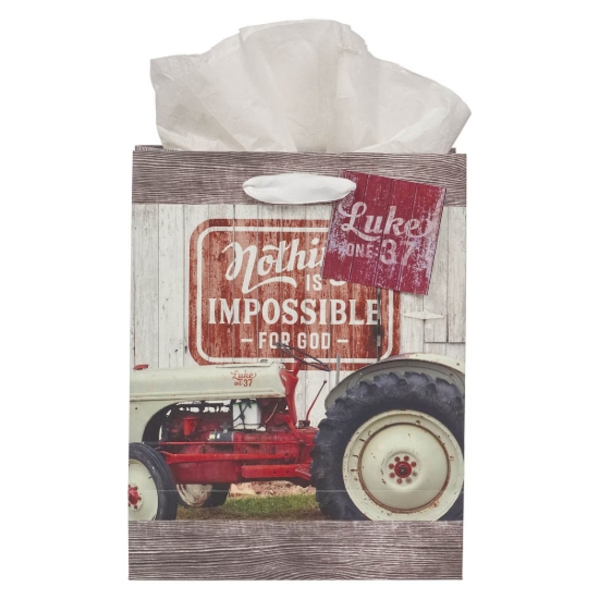 Imagen de Nothing is Impossible Red Vintage Farm Medium Gift Bag - Luke 1:37