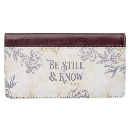 Imagen de Be Still and Know Neutral Florals Faux Leather Checkbook Wallet – Psalm 46:10